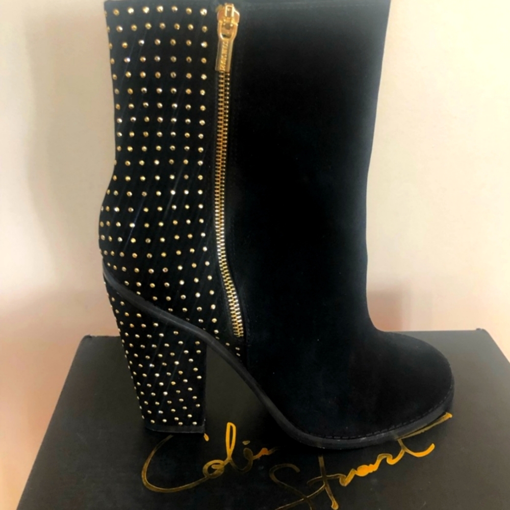 Colin Stuart Black Suede Boots With Gold Studs Size 11 - New, NO BOX